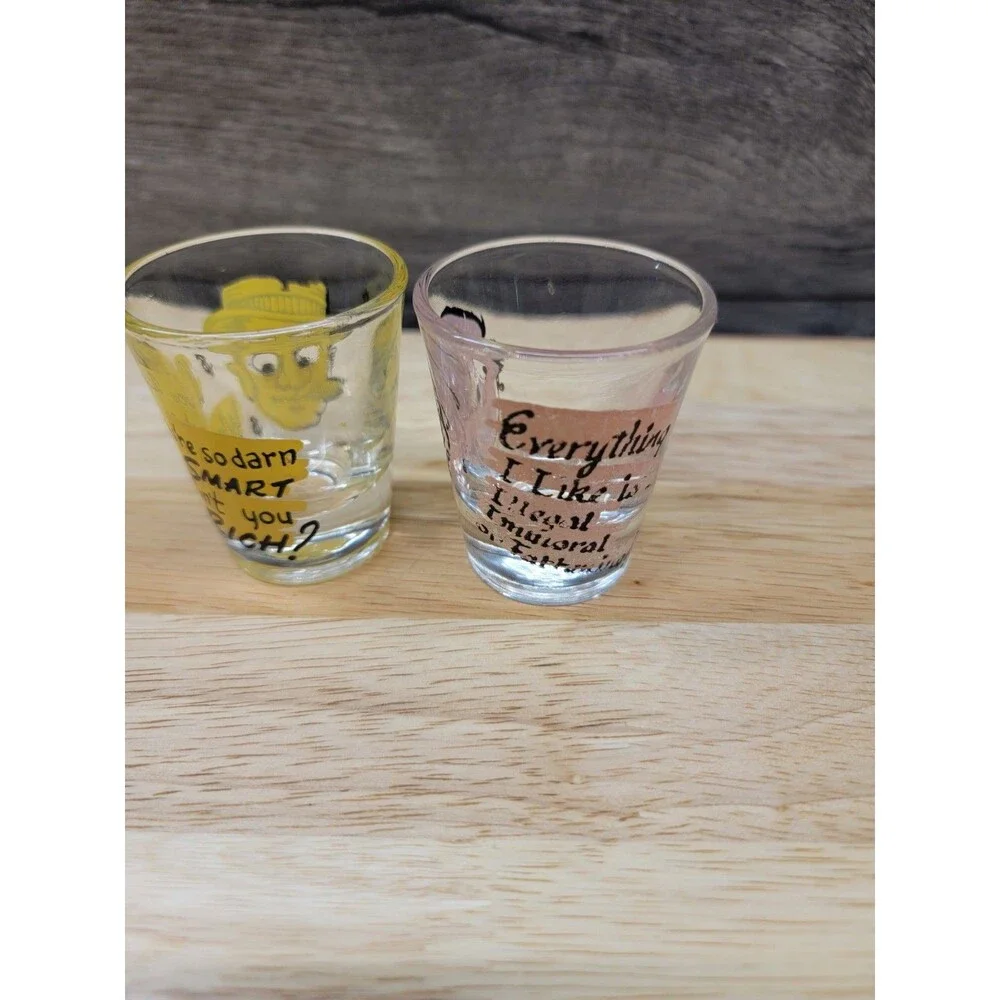 Set of 2 Vintage Googly Eye Man and Woman Shot Glasses